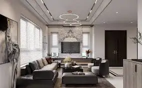 trần thạch cao phòng khách kết hợp đèn ray led âm trần 