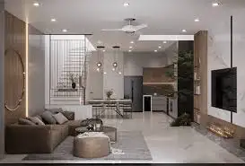 trần phẳng kết hợp đèn downlight